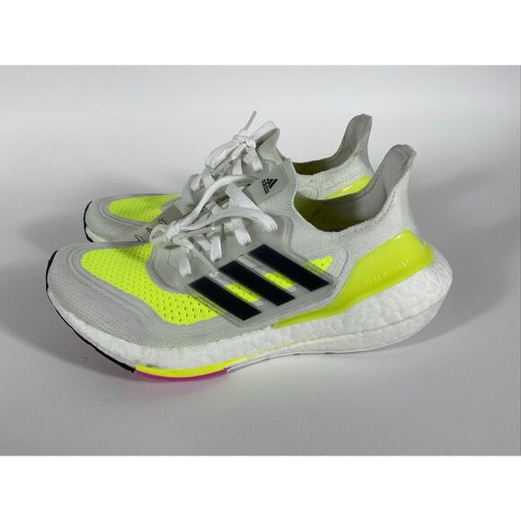 Adidas Ultraboost 21 J Running White Solar Yellow Sneakers FZ2929 Size 4.5 - Picture 1 of 8